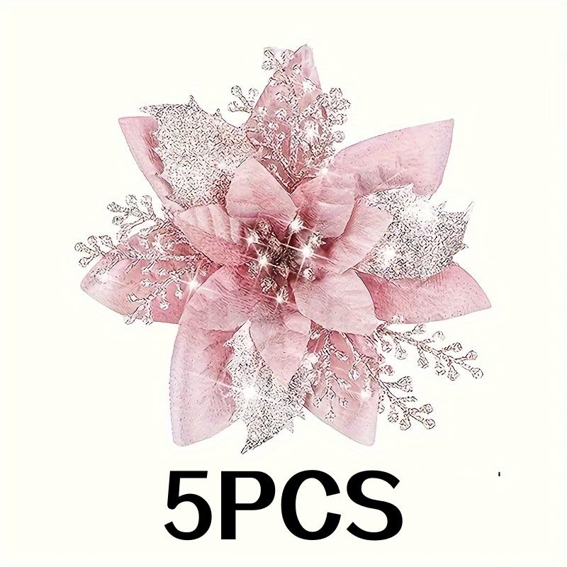 

A Set of 5Pcs Artificial Poinsettias, Plastic Vine Christmas Tree Decorations - No Electricity or Batteries Required | Holiday Party Suppli