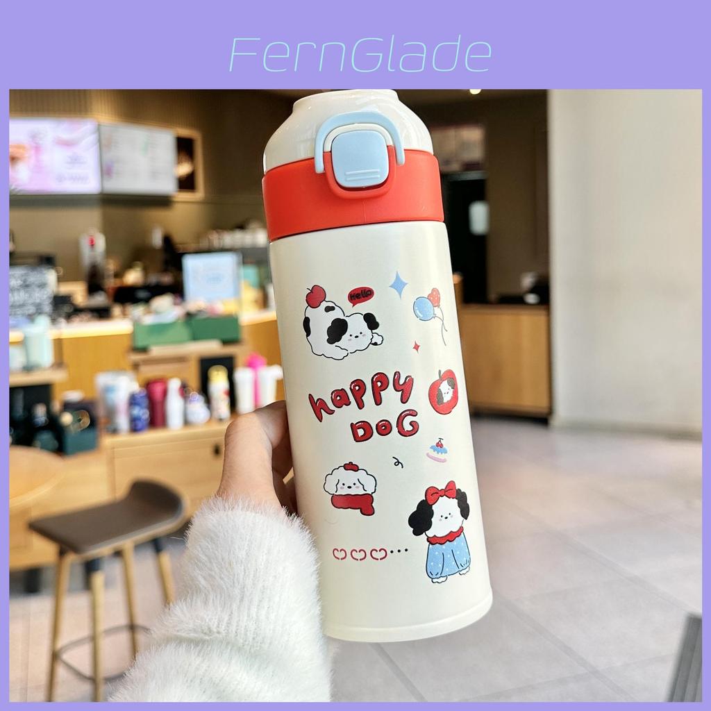 Cartoon Dog Kids Reusable Insulated Water Bottle With Handle For School And Travel