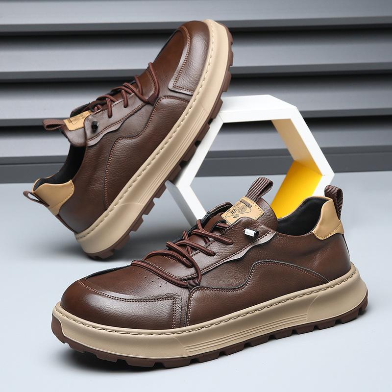 European Station Leather Men's Shoes Platform Breathable Casual Shoes Men's 2025 Autumn Trend Clown Shoes New White Shoes