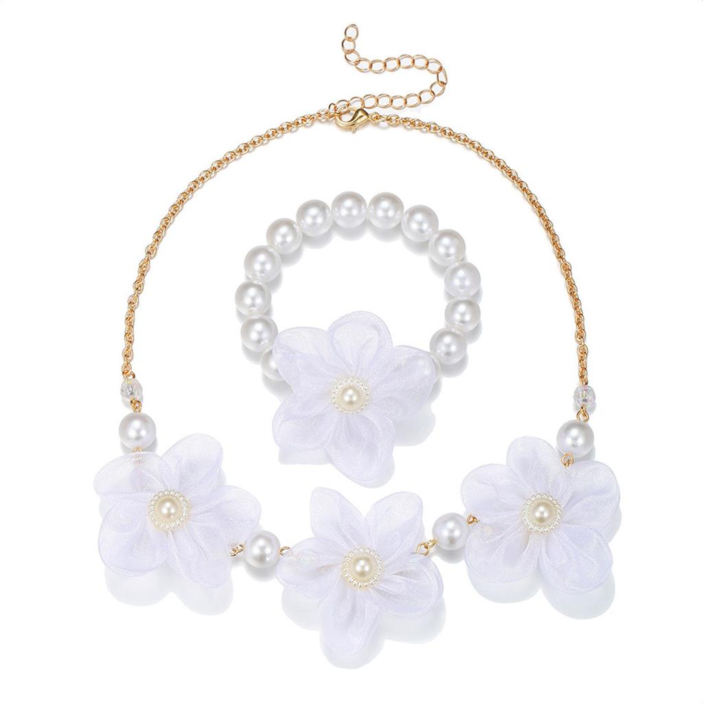 Imitation Pearls Necklace Flower Pendant Necklace Beaded Bracelet Children Necklace Suitable for Elegant Outfits