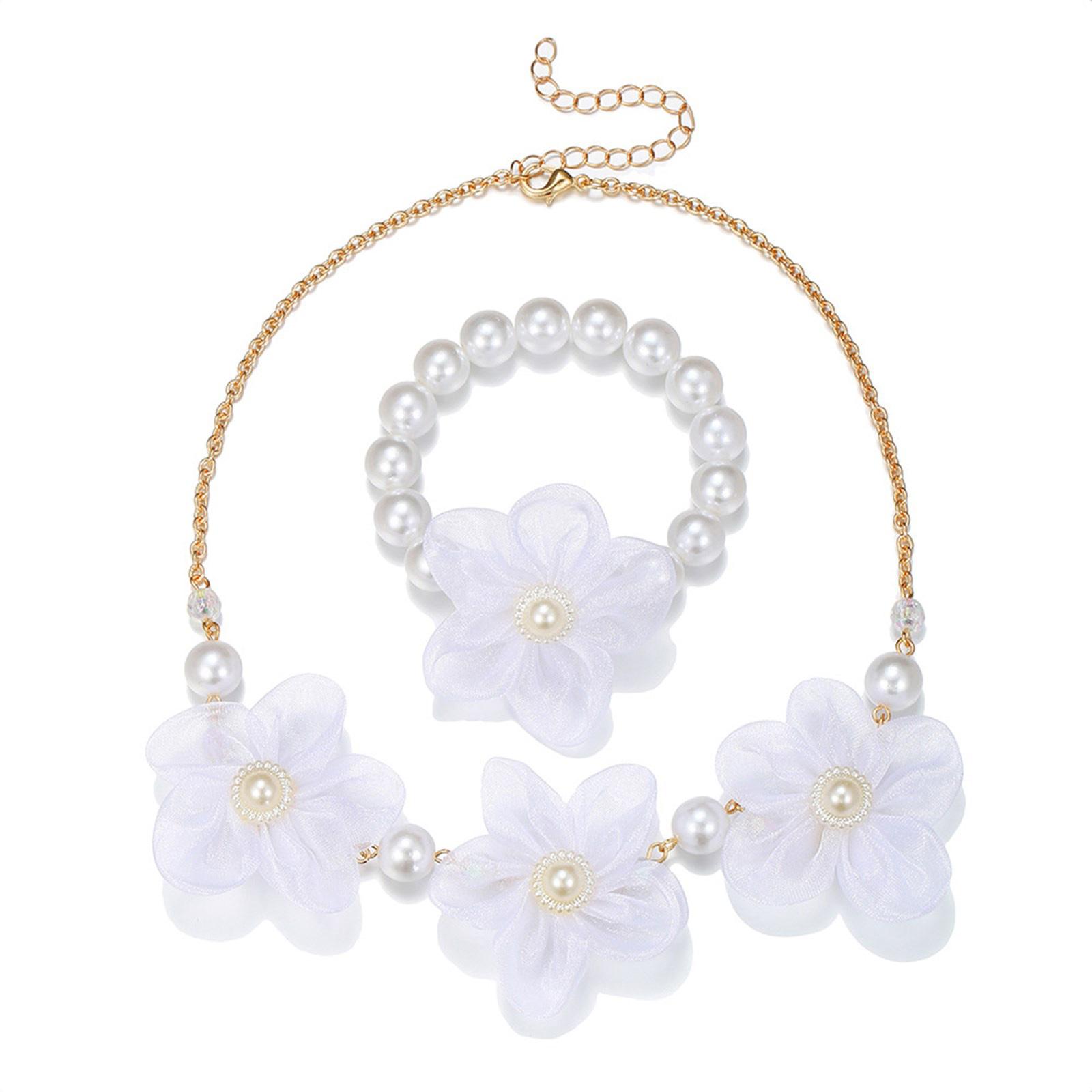 

Стильное жемчужное ожерелье Детские украшения Браслет-цветок Регулируемое ожерелье Имитация жемчуга Текстура для повседневной носки