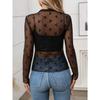 Women's Sexy Mesh Top Semi High Neck See Through Long Sleeved T-shirts