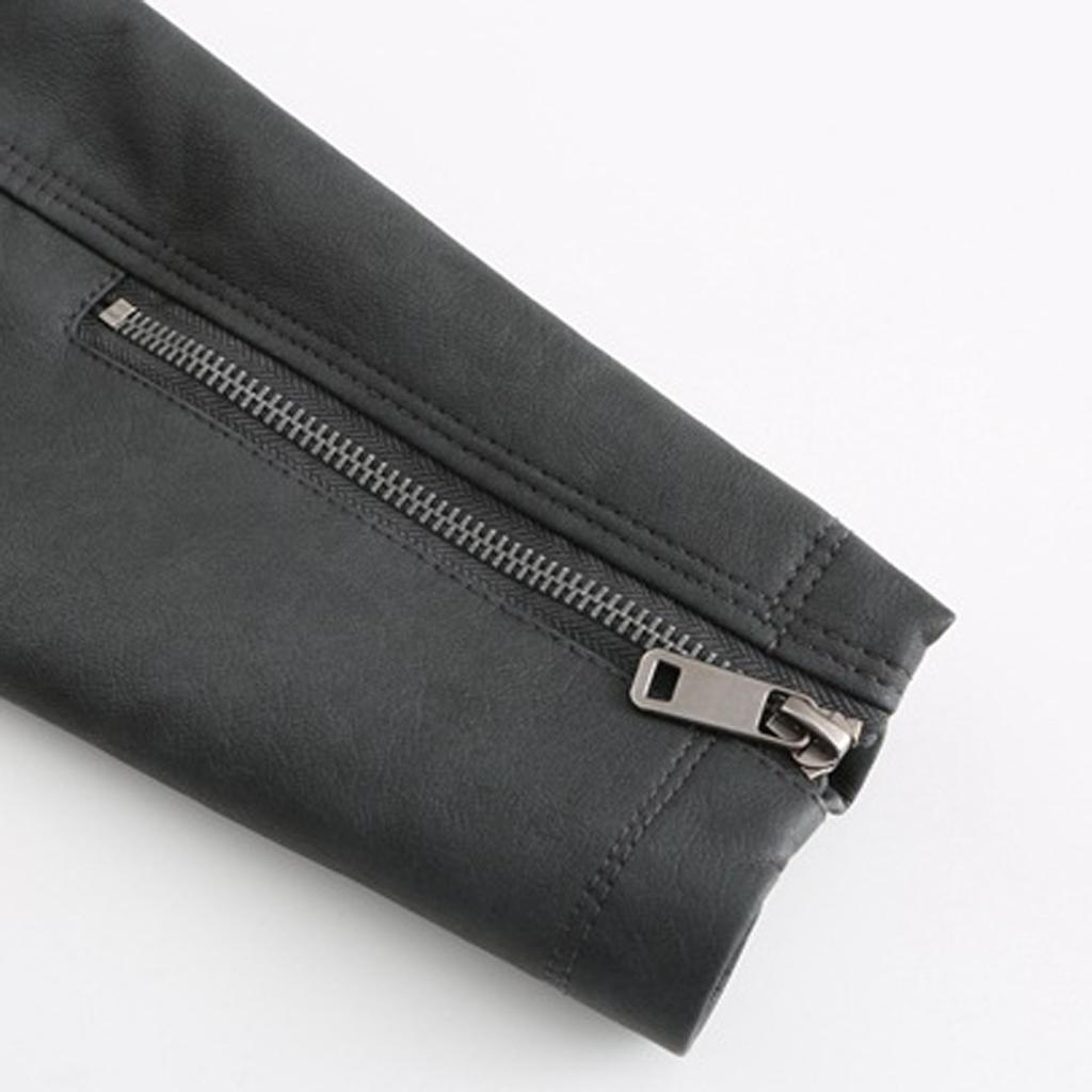 Women's Slim Leather Stand-Up Collar Zipper Stitching Solid Color Jacket
