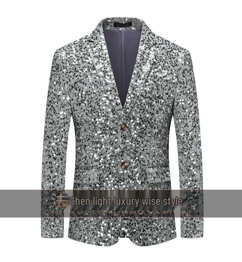 Foreign Trade 2025 Gold Sequin Tuxedo for Men - Korean Style Nightclub Host and Photo Studio Suit