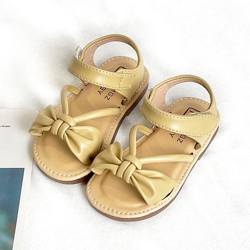 

Baby Girl Princess Sandals Summer Kid S Solid Color Bow Retro Beach Shoes Toddler Open Toe Soft Soled Children S Sandals 22