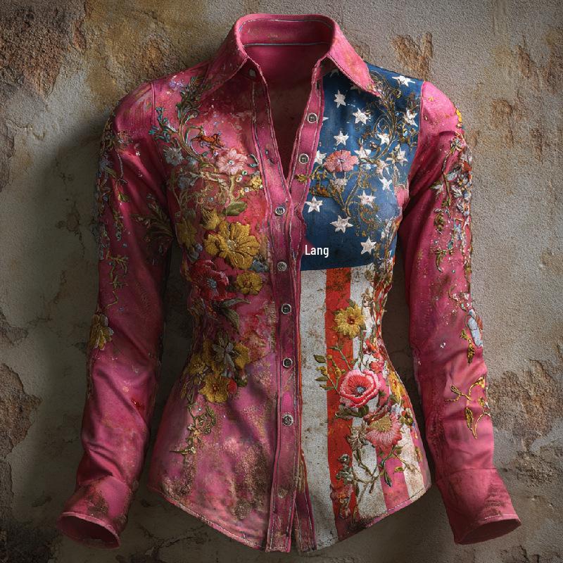 Women's Spring 2026 3D Retro Pattern Print Shirt