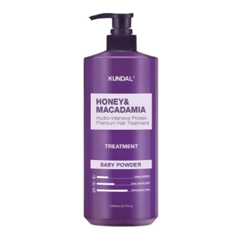 KUNDAL Soin Capillaire Miel & Macadamia – Parfum Poudre de Bébé, 1058ml | Masque Capillaire Réparateur Profond K-Beauty, Après-Shampoing Hydratant & Nourrissant