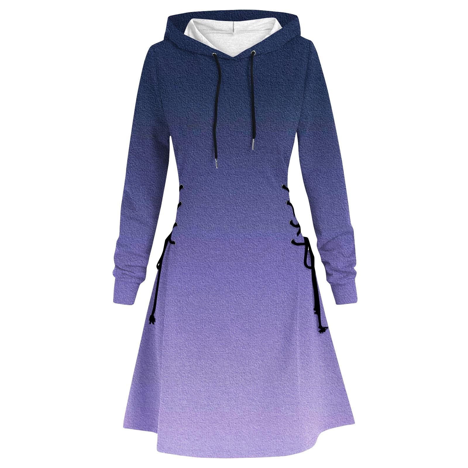 

Женское платье на Хэллоуин, повседневное женское осеннее платье с длинным рукавом, платье с капюшоном и шнурком S синий