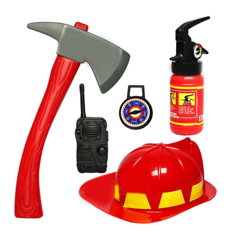 Костюм Пожарного на Хэллоуин для Детей Шлемы Пожарного Огнетушитель 5 шт. Пожарный Наряд для Ролевых Игр 1