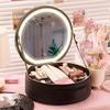 Circular Cosmetical Storage Case Vanity LookingGlass With Light Portable Large Capacity Cosmetic Bag Ladies Wash Bag