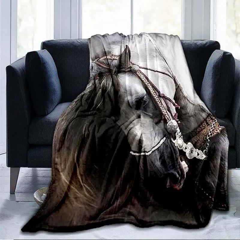 Horse Petal Flannel Throw Blanket Wild Animals Blanket Super Soft Warm Lightweight for Living Room Travel Sofa Couch Bed Blanket
