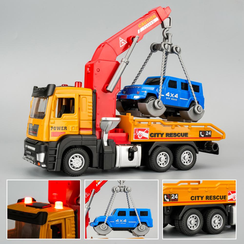 1:32 Scale Timber Transportation Crane Model Toy Music Light Pull Back Engineering Vehicle Models Diecast Metal Toys for Kids