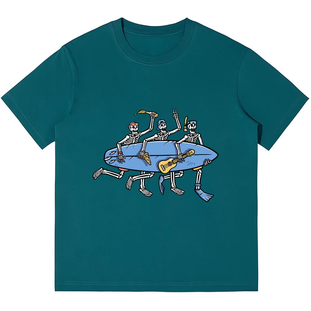 

Мужские футболки из плотного хлопка 230GSM, три черепа с досками для серфинга, пляжная футболка с принтом в стиле ретро-панк, Harajuku, повседневные уличные футболки