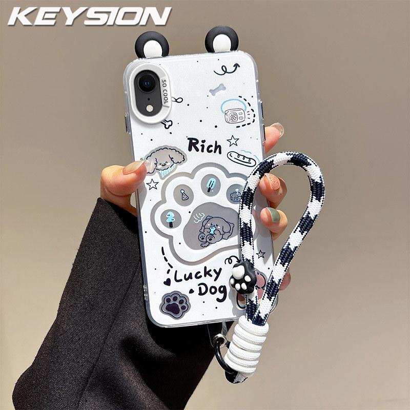 KEYSION Cute Ear Cartoon Case for iPhone XS Max X XS with Lanyard Soft Silicone+PC Shockproof Phone Back Cover for iPhone XR
