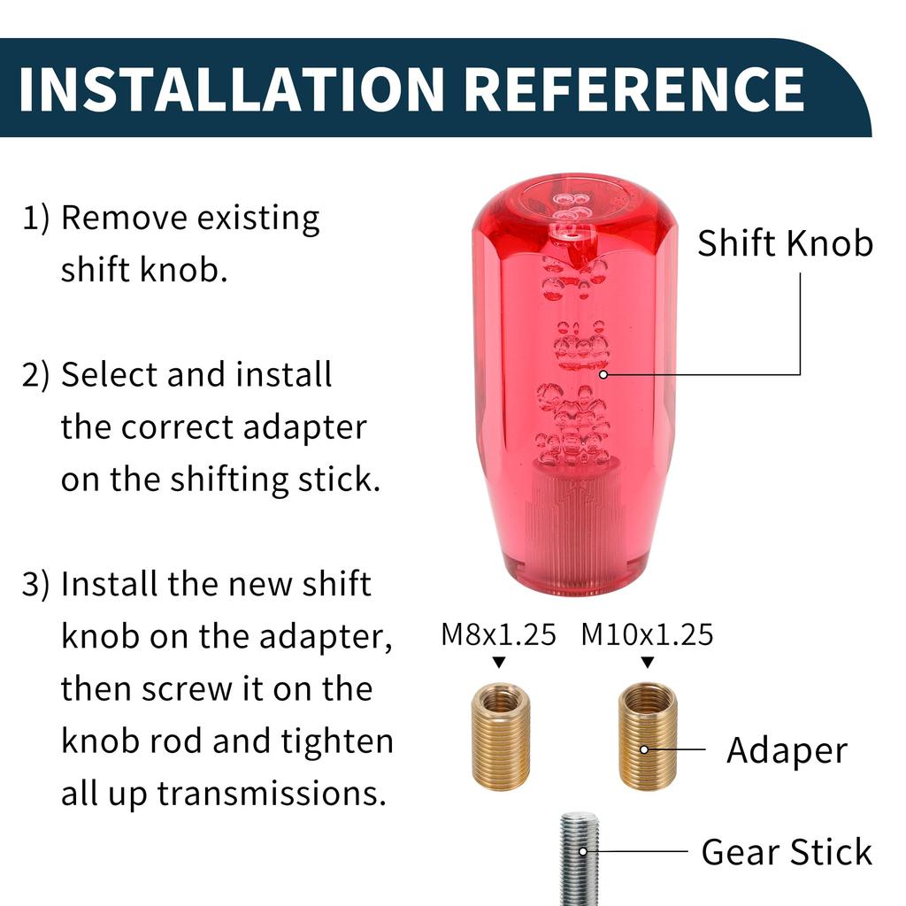 TUCKBOLD 10cm Octagon Cristal Car Shift Knob | Front Universal Auto Manual Car Acrylic Red with 2 Adapters 1 Set