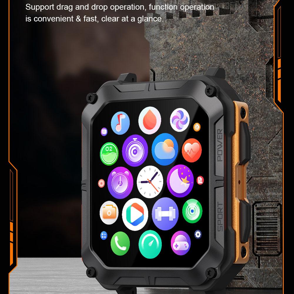 C20 PRO Smartwatch Mannen Bluetooth Bellen Buitensporten 1,83 inch Groot Scherm Spraakassistent Fitness C20Pro Smartwatch