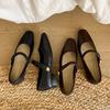 2025 autumn French retro Mary Jane small leather shoes femininity square head flat sole shoes versatile light mouth commuter shoes