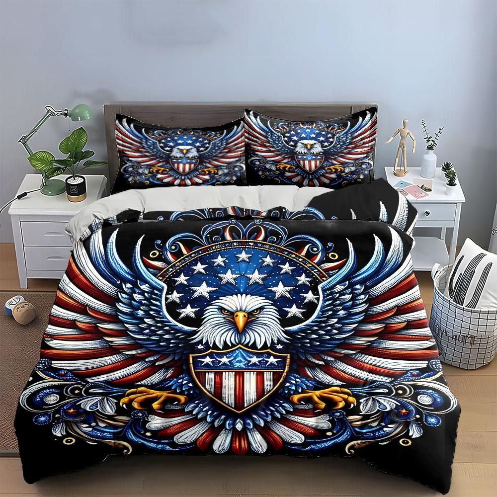 Patriotic Eagle Design Set Exquisite Three-Piece Bedding Set Gift For Kids And Adults