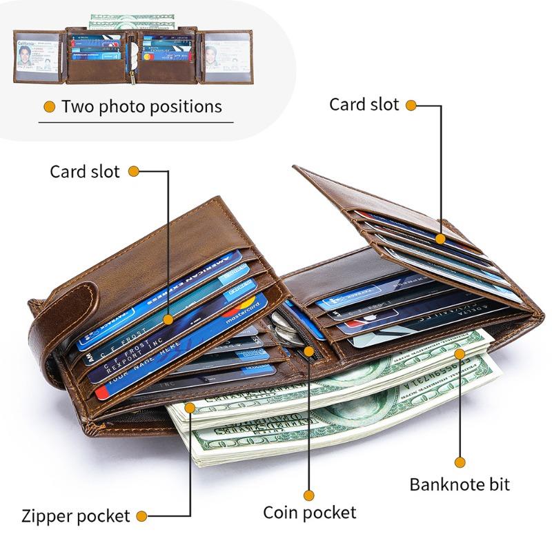Retro leather men's wallet wallet, trendy multi-functional first-layer cowhide business retro large wallet men