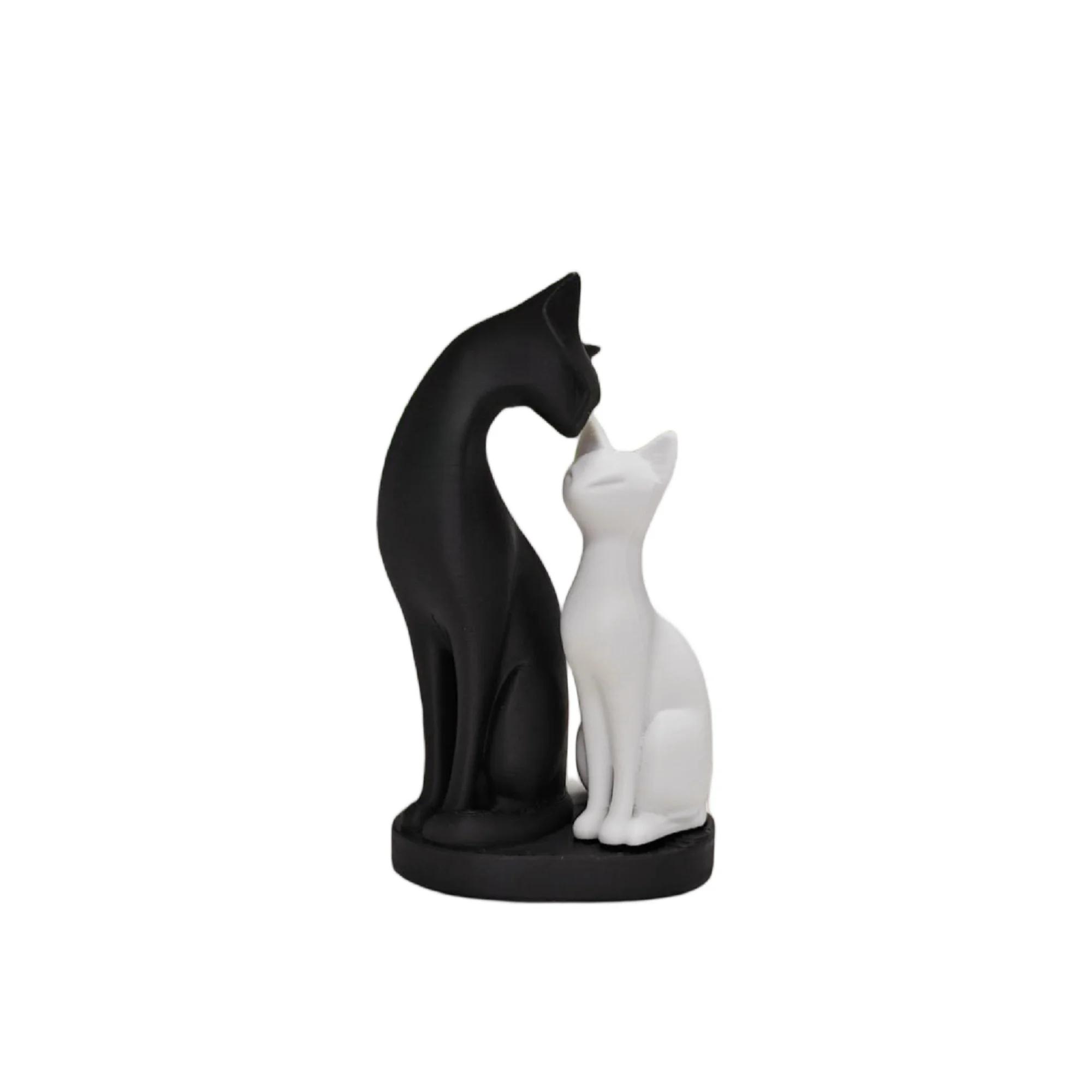 Abstract Black-and-White Cat Couple Sculpture: Modern Romantic Animal Statue for Home Decor and Artistic Ornament
