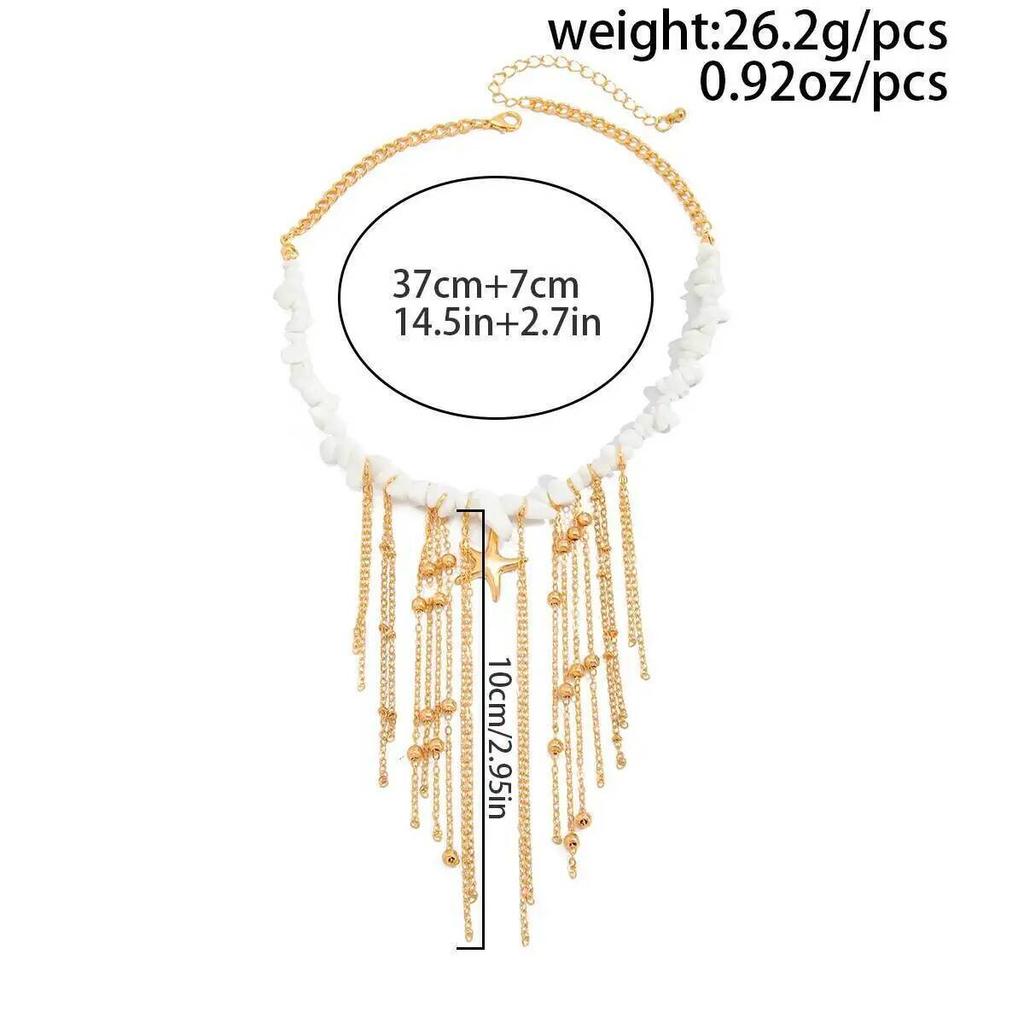 SHIXIN Boho Starfish Tassel Necklace Pendent Necklace Women Vintage Summer Gravel Beaded Clavicle Chain Party Jewelry 2026 New