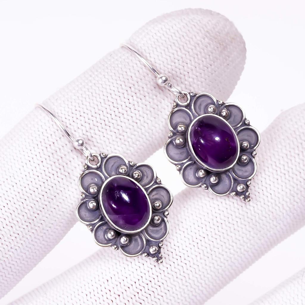 Amethyst Gemstone Handmade Solid 925 Solid Sterling Silver Jewelry Anniversary Earrings For Her