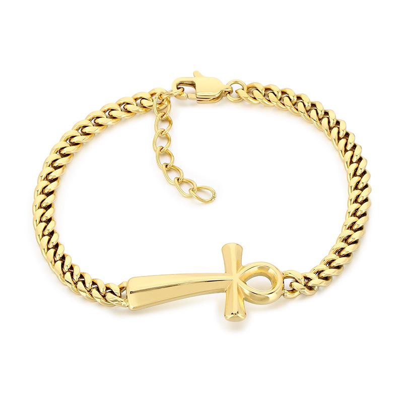 Distressed Egyptian Ankh Cross Bracelet, Personalized Titanium Steel Jewelry for Men & Women
