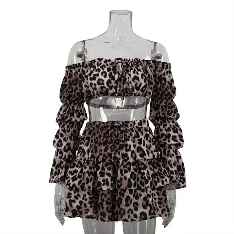 

Мода Мода Леопардовый Принт Принт Топы Юбка Наряд Леопардовый Принт Топ и Юбка Комплект Brown M