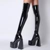 Damen Schwarze Pyramiden High Heels Oberschenkelhohe Stiefel Sexy Plateau Weiß Overknee Partyschuhe Hohe Qualität Große Größe 43