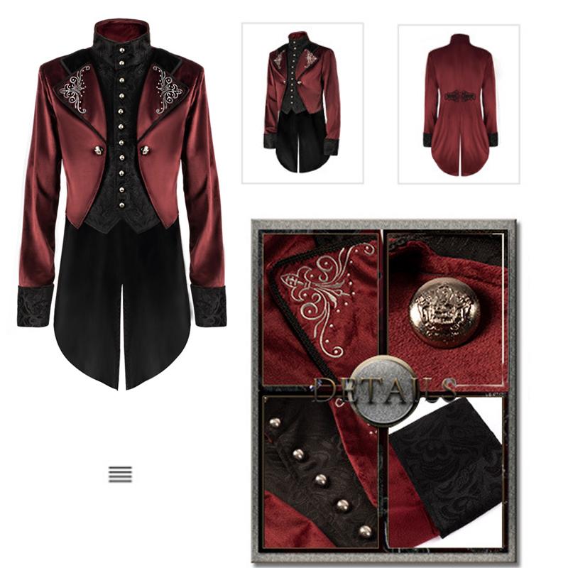 Veste gothique rétro victorienne Steampunk pour hommes, manteau de queue, Costume d'halloween à col