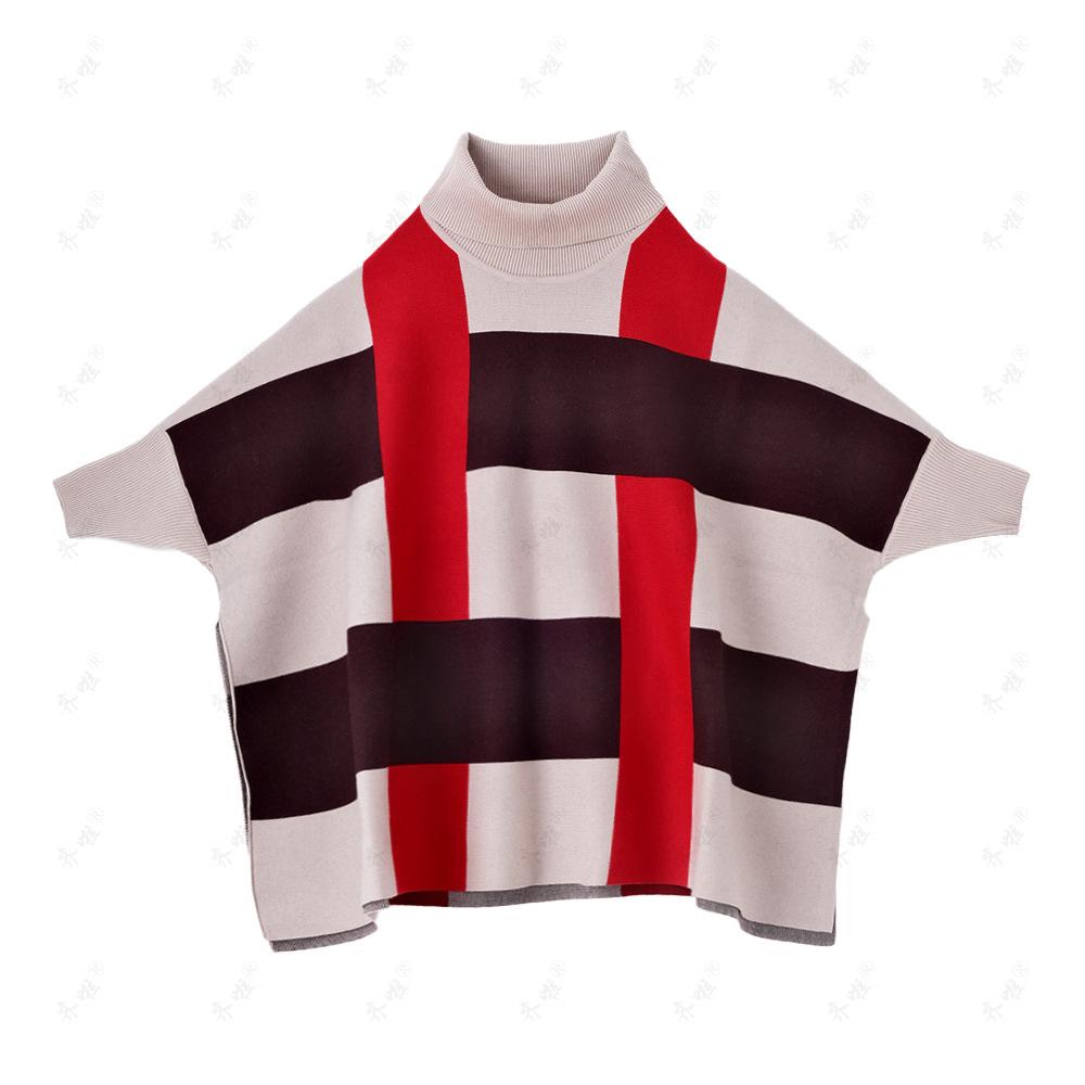 

Клетчатый свитер с высоким воротом, накидка, вязаный женский свитер, рубашка с рукавами «летучая мышь», шаль, жакет больших размеров One size