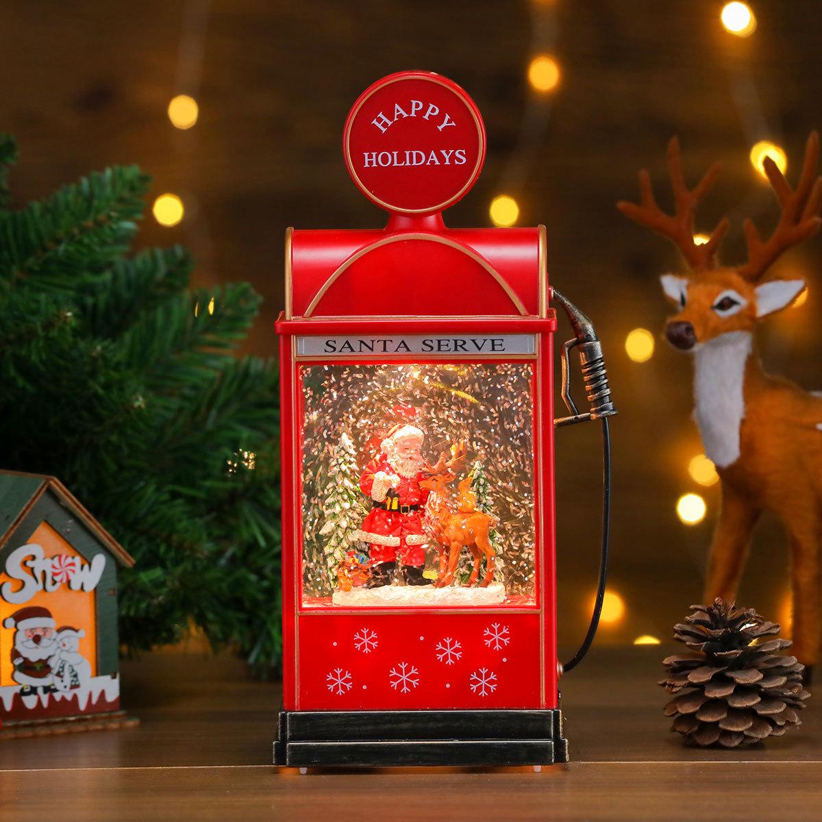 

Creative Snow Spray Gas Pump Ornament Night Light Music Box for Christmas Decor & Gifts