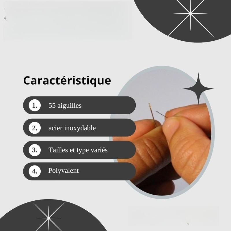 55 STÜCKE Edelstahl Handnähset - Stick- & Handarbeitsset mit großem Öhr, Mehrere Größen, Weiße Verpackung