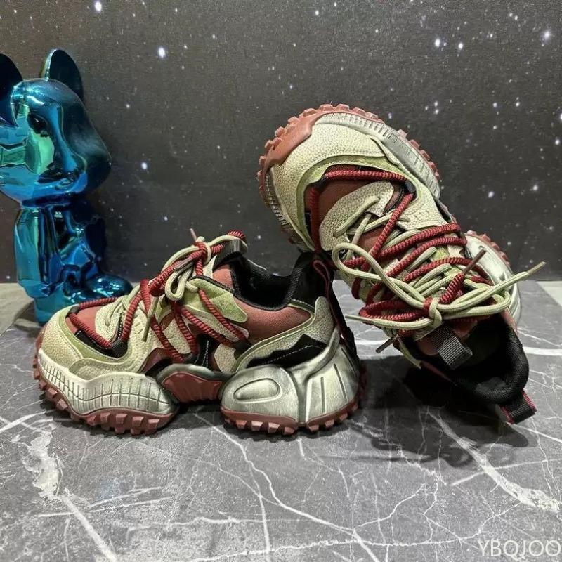 Fashion European and American Retro Men's Sports New Style Slimming Thick Sole Color Blocked Sports Shoes Versatile Street Casual Shoes