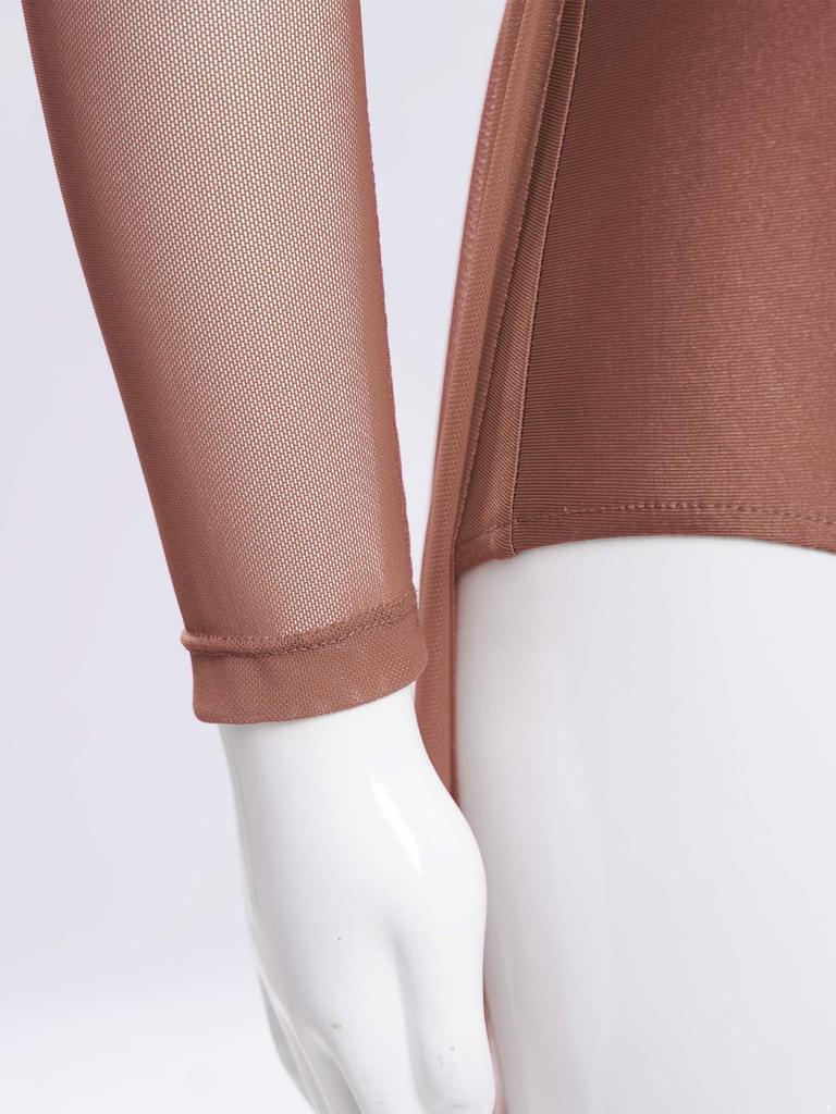 Mädchen Performance-Kleid Strasssteine Transparenter Mesh Patchwork Design Fließender Rock mit Schlitz Schlüsselloch-Rücken Body