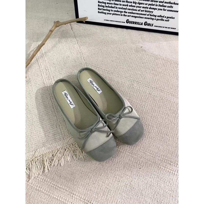 Spring 2025 new French evening wind single shoes light mouth bow soft flat bottom one pedal versatile ladyshoes women's shoes