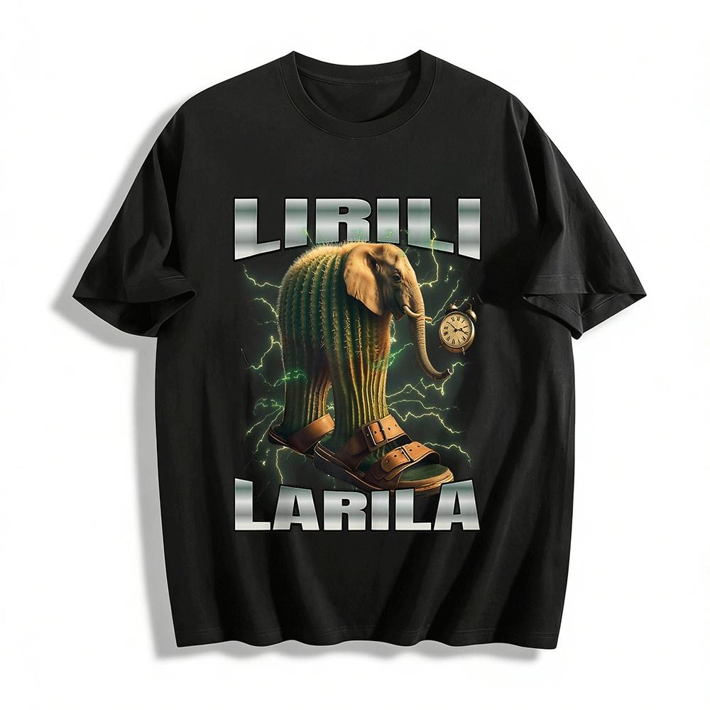 Lirili Larila Cactus Elephant Clock Graphic Casual Tee Pure cotton T-shirt XXS
