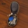 Car Key Holder Faux Leather Case with Hanging Buckle Keyring Chain Portable Fob Remote Zipper Bag Protector Pouch Wallet Cover