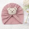Solid Turban Hat Baby Beanies Caps Headwrap with Cute Bear Charm for 0-2 Years Baby Girls Infants Toddlers Pullover Hat