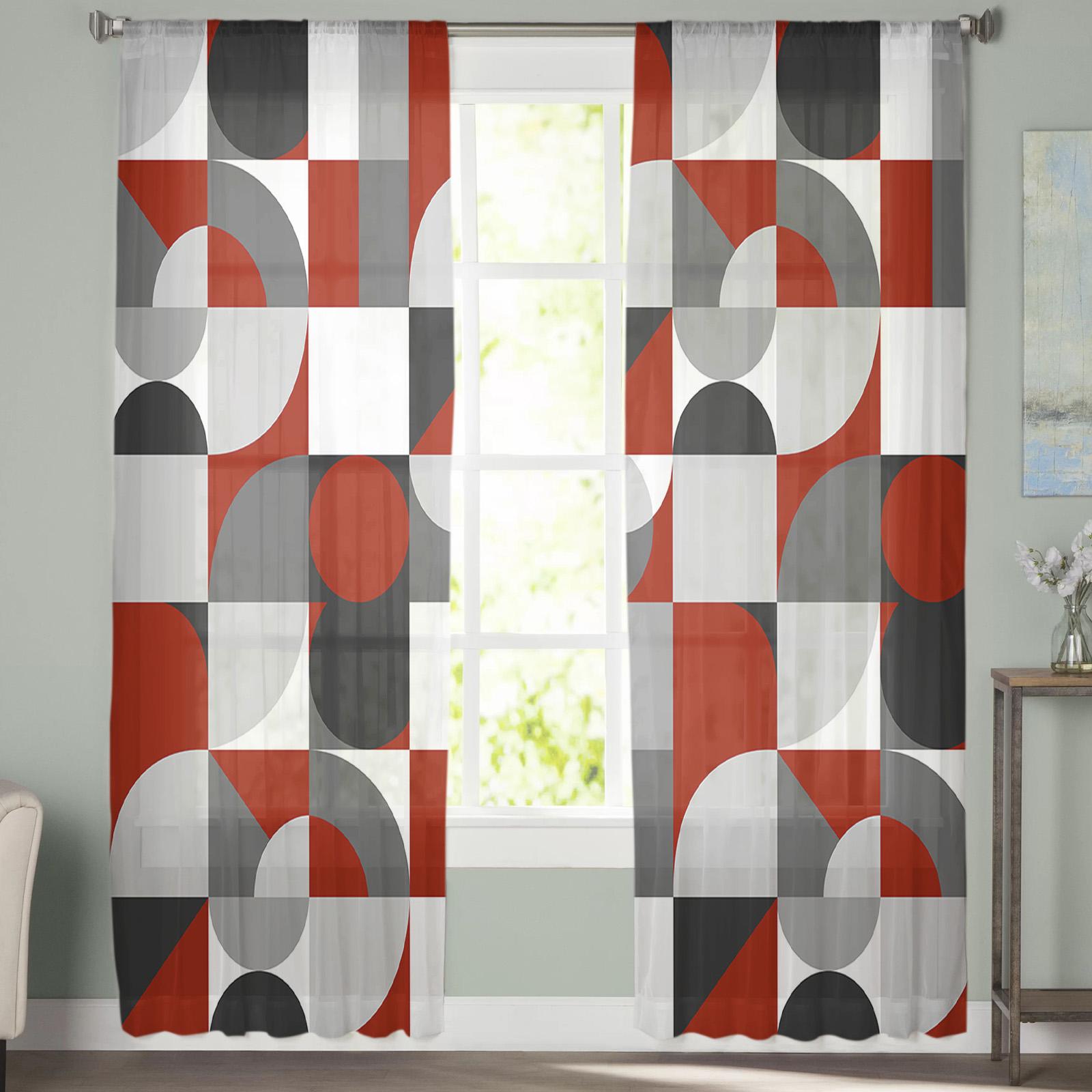 Скандинавские средневековые геометрические цветные вуалевые прозрачные шторы для гостиной — фото 2