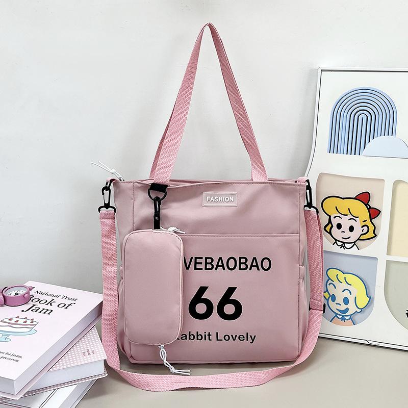 Large Capacity Canvas Bag, Student Make-Up Bag, Casual Versatile Printed Letter Shoulder Bag, Literary Women'S Mother And Child Bag