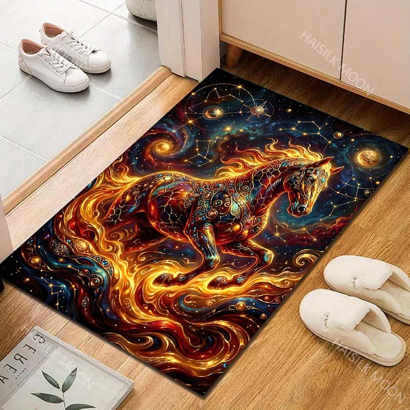 Fiery celestial horse in stars Print Carpet Rug for Living Room Bedroom Sofa Doormat Home Decor Non-slip Floor Mat