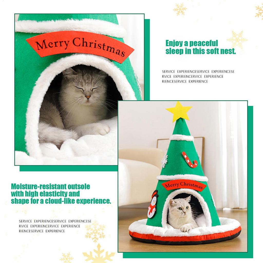 Enclosed Cat Bed Warm Christmas Tree Anti-Slip Bottom Pet Supplies Soft Sleeping Kitten Bed Cat Cave For Puppy Kitten Pet Indoor