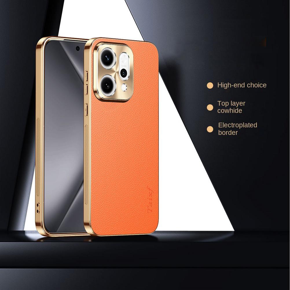 

First Layer of Cowhide Lychee Texture Electroplated Frame Case For OPPO Reno 14 Pro reno14 Reno 13 Pro Lens Protect Cover OPPO Reno14 Pro