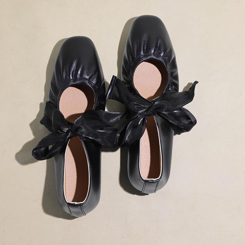 Fashion Women's Flat Shoes Fall New Square Head Shallow Mouth Butterfly Knot Soft Sole Non-slip Comfortable Low Top Shoes