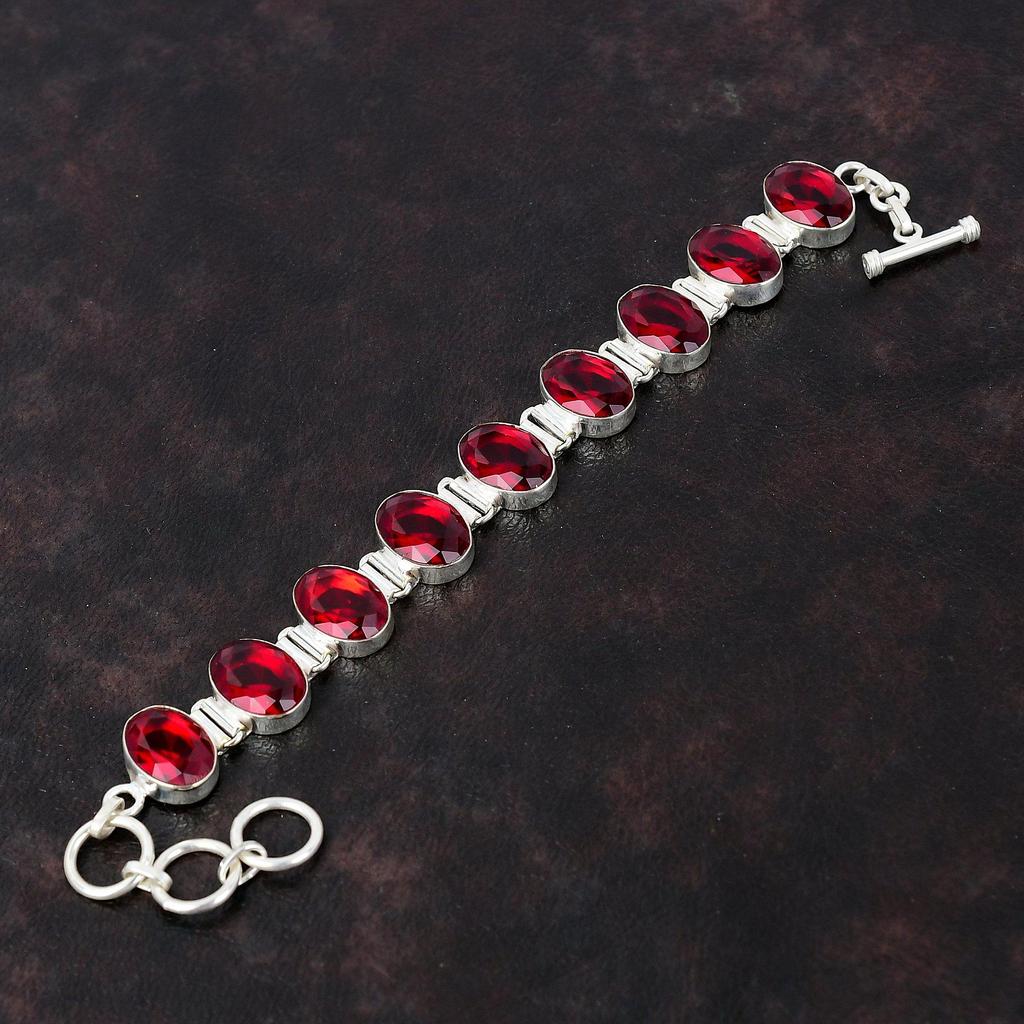 Faceted Mozambique Garnet Bracelet Gemstone Jewelry 925 Sterling Silver Bracelet Adjustable Chain Bracelet Handmade Jewelry Anniversary Gift