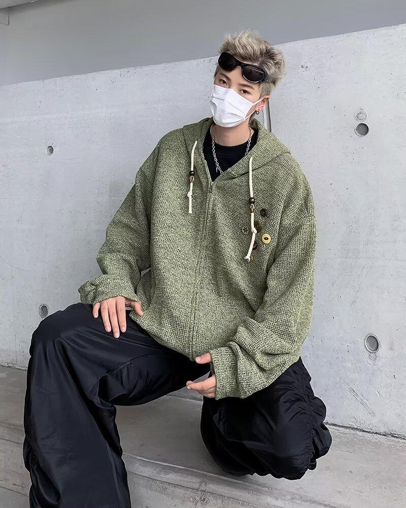 Unisex High-End Cleanfit Zipper Cardigan Sweater with Niche Design Hood