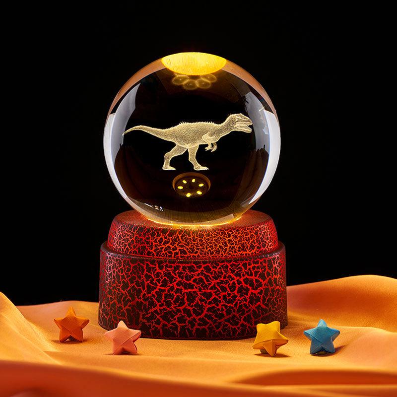 Dinosaur Cartoon 3D Crystal Ball Night Light - Luminous Glass Ornament Birthday Gift