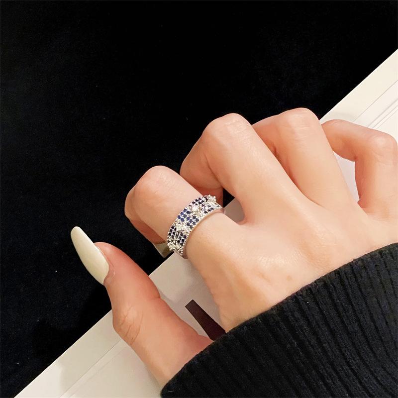 Super Flash Spitzenmuster Lila Zirkon Eleganter Öffnungsring Licht Luxus Hohes Gefühl Süß Nische Zeigefingerring