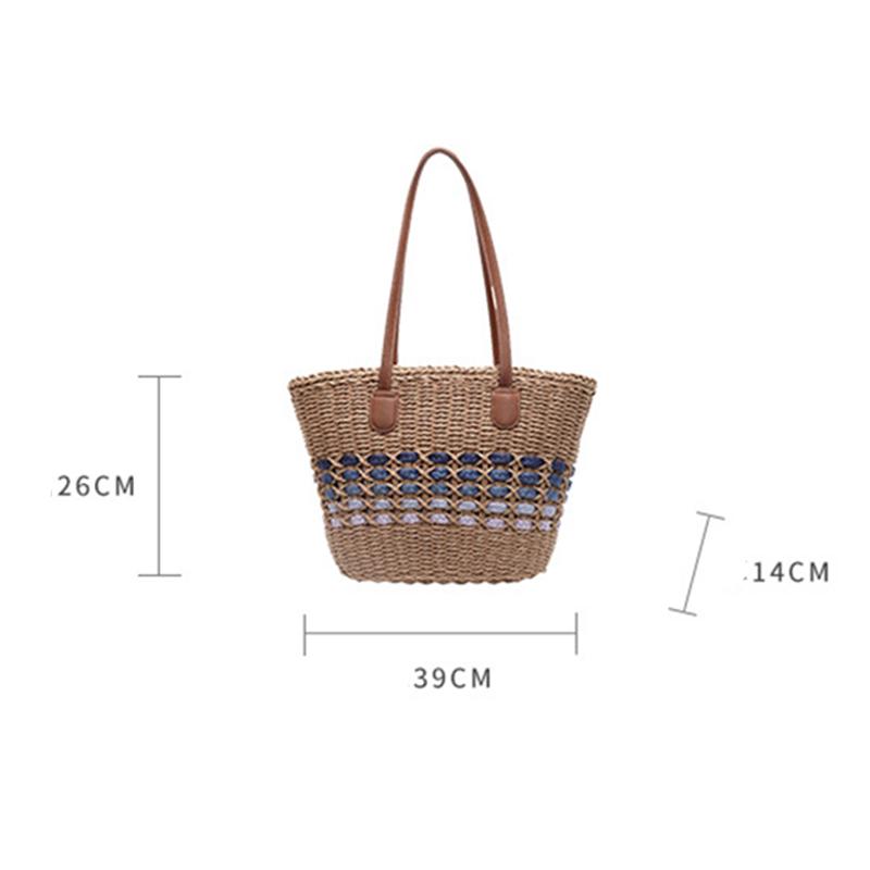 Women'S Casual Handmade Straw Tote Bag Summer Beach Lightweight Woven Large Capacity Zipper Shoulder Messenger Bag CLE